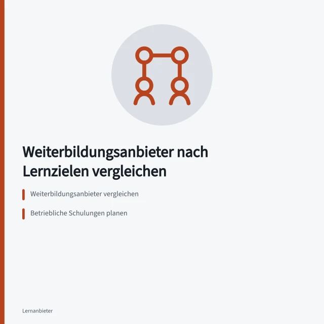 Vergleich von Weiterbildungsanbietern nach Lernzielen für Unternehmen. Weiterbildungsanbieter nach Lernzielen vergleichen
