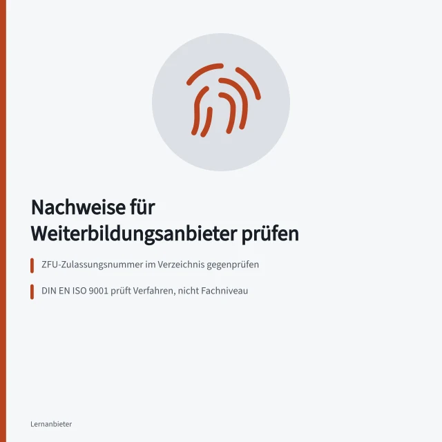 Karte zu Nachweisen und Zertifikaten von Weiterbildungsanbietern. Welche Nachweise belegen die Fachlichkeit eines Weiterbildungsanbieters?